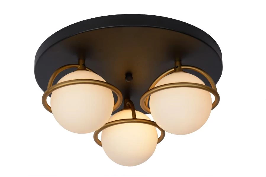 Lucide ISOBEL - Plafonnier Salle de bains - Ø 38 cm - 3xG9 - IP44 - Noir - allumé