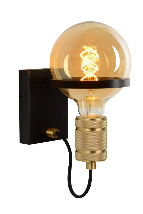 Lucide OTTELIEN - Wandlamp - Ø 17,7 cm - 1xE27 - Zwart - aangezet