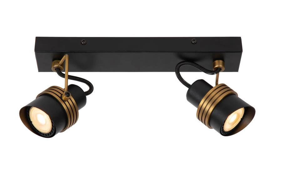 Lucide TUNDRAN - Ceiling spotlight - 2xGU10 - Black - turned on
