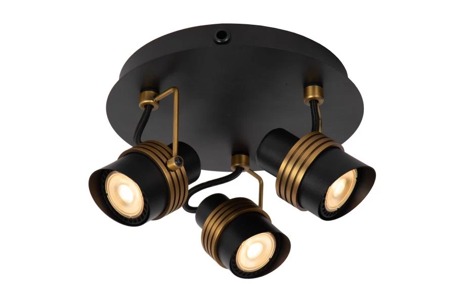 Lucide TUNDRAN - Plafondspot - Ø 21 cm - 3xGU10 - Zwart - aangezet