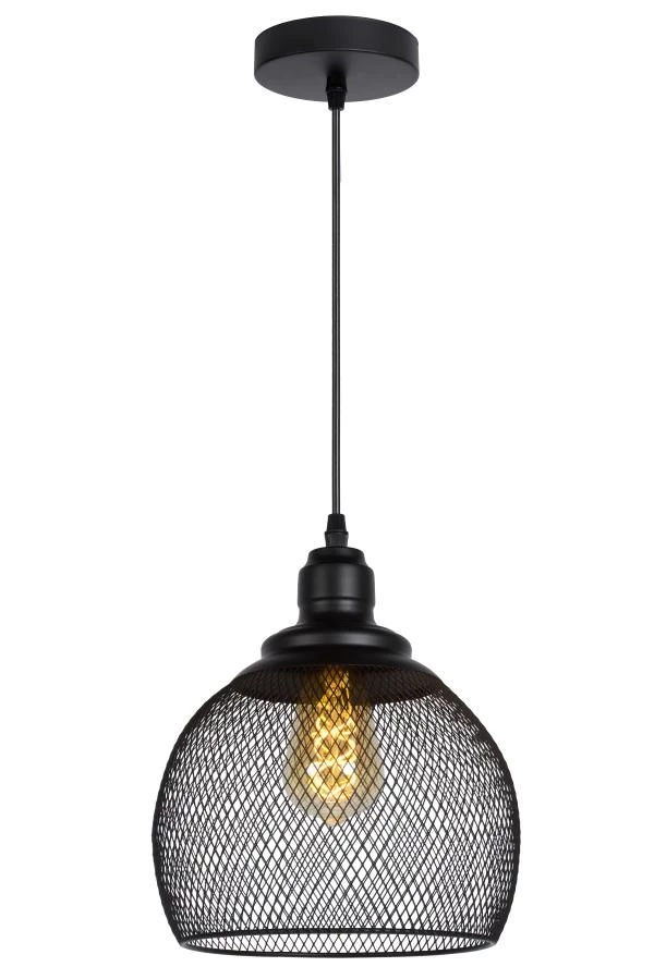 Lucide MESH - Hanglamp - Ø 22 cm - 1xE27 - Zwart - aangezet