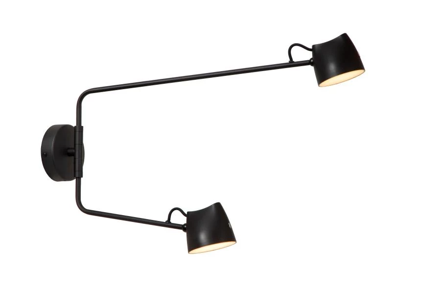 Lucide MILNE - Wall light - LED Dim. - 2x8W 2700K - Black - turned on