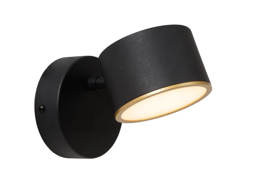 Lucide GIAN - Lámpara de pared - LED Regul. - 1x9W 2700K - Negro - encendido