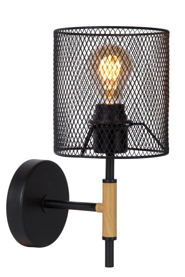 Lucide BASKETT - Lámpara de pared - 1xE27 - Negro - encendido