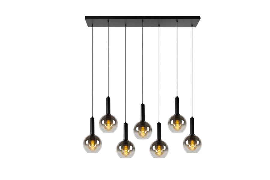 Lucide MARIUS - Hanglamp - 7xE27 - Zwart - aangezet