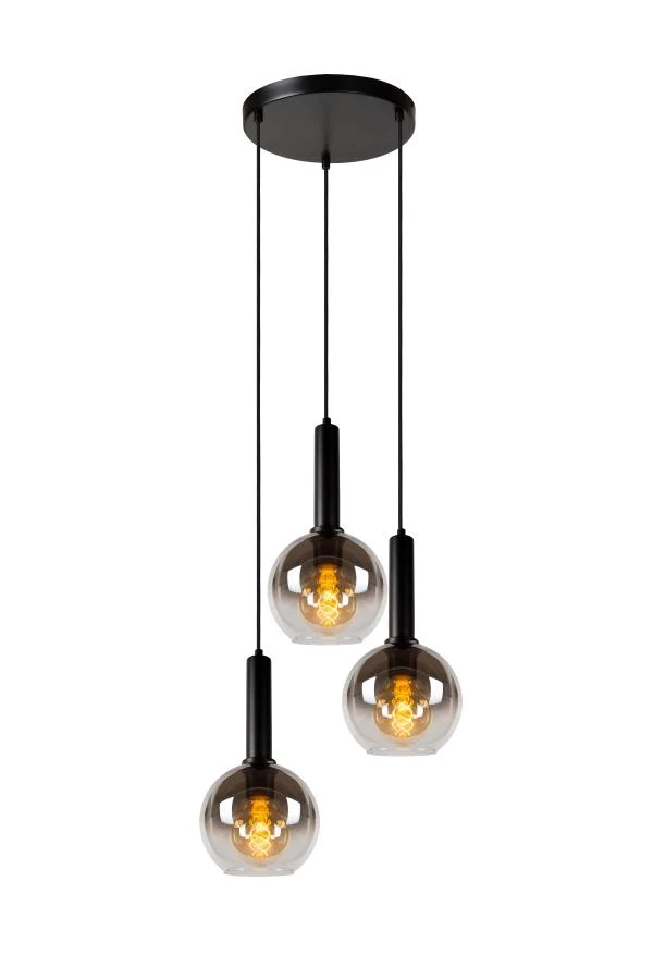 Lucide MARIUS - Hanglamp - Ø 48,5 cm - 3xE27 - Zwart - aangezet