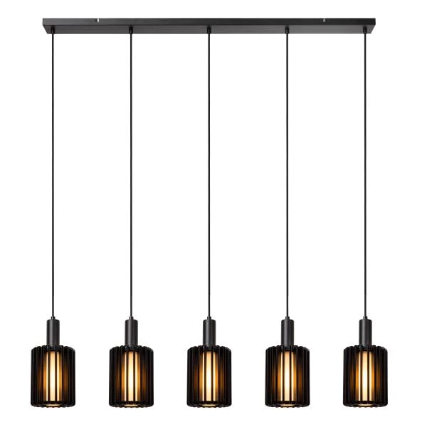 Lucide LAMBRES - Suspension - 5xE27 - Noir - allumé