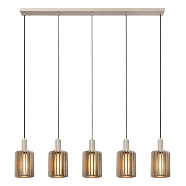 Lucide LAMBRES - Suspension - 5xE27 - Taupe - allumé 1