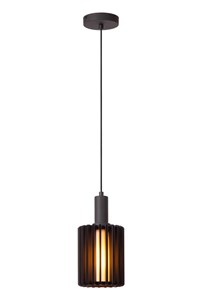 Lucide LAMBRES - Pendelleuchten - Ø 15 cm - 1xE27 - Schwarz eingeschaltet