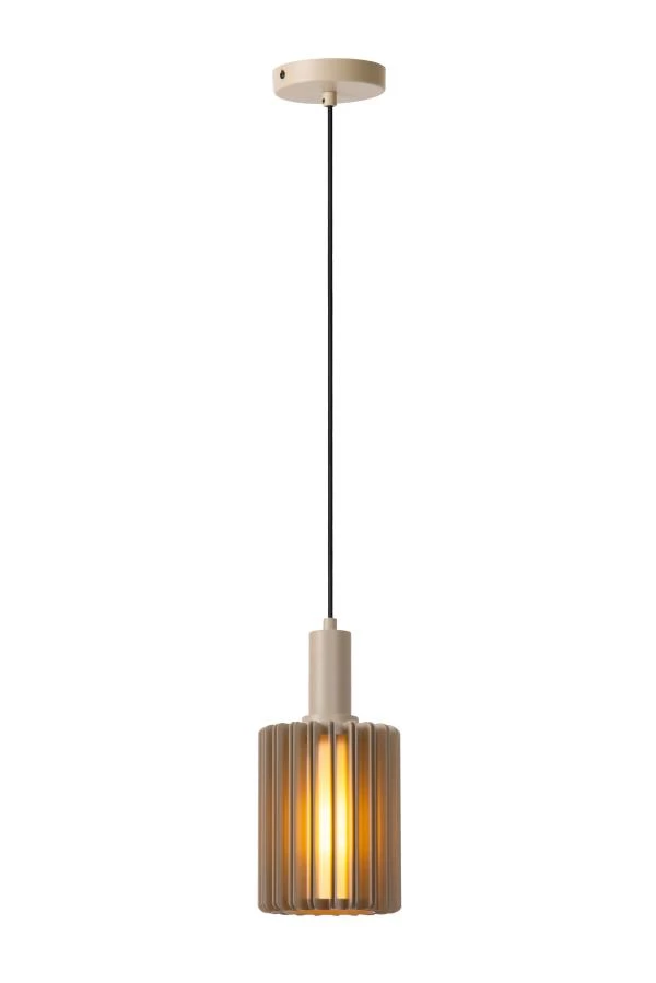 Lucide LAMBRES - Pendelleuchten - Ø 15 cm - 1xE27 - Taupe - eingeschaltet 1