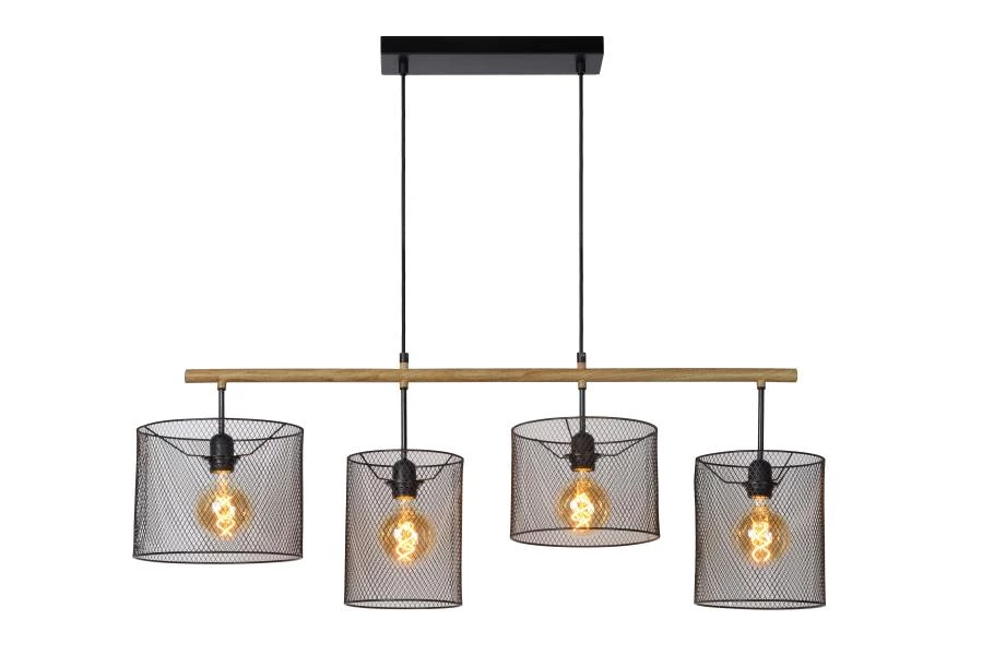 Lucide BASKETT - Pendant light - 4xE27 - Black - turned on