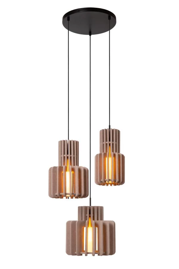 Lucide ROLLO - Pendelleuchten - 3xE27 - Taupe - eingeschaltet 1