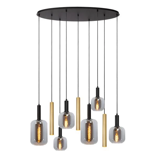 Lucide JOANET - Pendant light - 6xE27 - Brass - turned on 6
