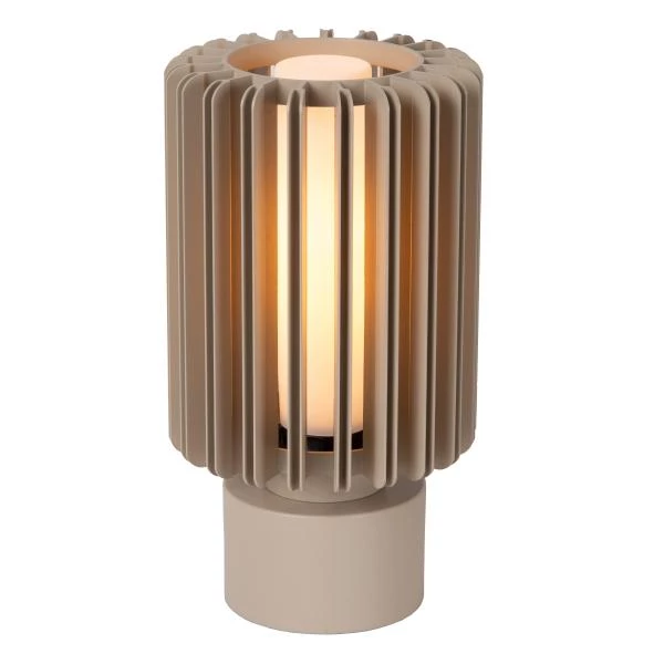 Lucide LAMBRES - Lampe de table - Ø 15 cm - 1xE27 - Taupe - allumé 1