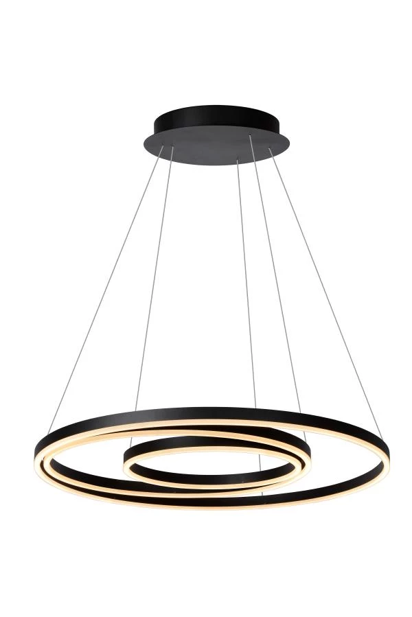 Lucide TRINITI - Lámpara colgante - Ø 80 cm - LED Regul. - 3000K - Negro - encendido