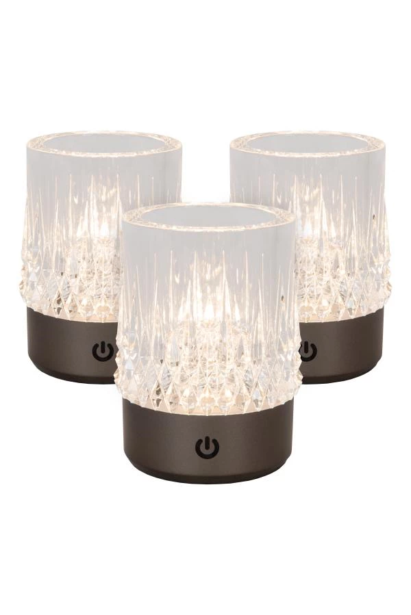 Lucide LILY - Rechargeable Table lamp - Battery pack - Ø 8 cm - LED Dim to warm - 1x3W 2700K/3000K - Gun Metal - Set of 3 - turned on 8