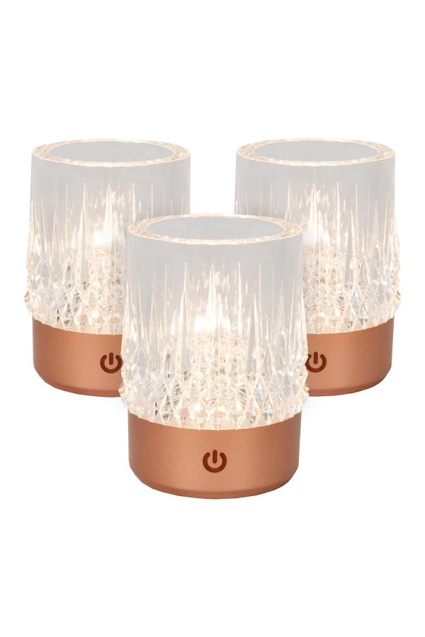 Lucide LILY - Rechargeable Table lamp - Battery pack - Ø 8 cm - LED Dim to warm - 1x3W 2700K/3000K - Copper - Set of 3 - turned on 7