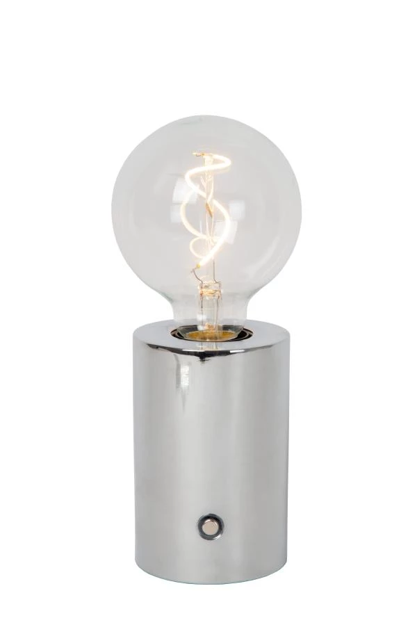 Lucide VIVO - Rechargeable Table lamp - Battery pack - Ø 8 cm - LED Dim. - E27 - 1x1W 2700K - Chrome - turned on 1