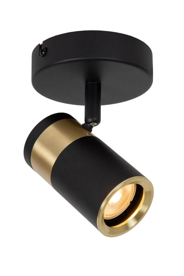 Lucide GORIK - Ceiling spotlight - 1xGU10 - Black - turned on