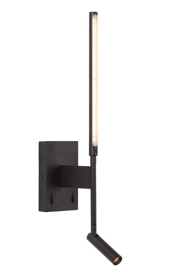 Lucide FINAN - Wandleuchte - LED - 2700K - Mit USB-Ladepunkt - Schwarz - eingeschaltet