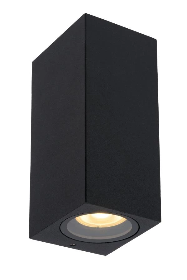 Lucide ZARO - Wandstrahler / Wandleuchte Innen/Außen - 2xGU10 - IP44 - Schwarz - eingeschaltet