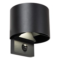 Lucide TADZIO - Lámpara de pared Dentro/Fuera - LED - CCT - 1x7W 2700K/4000K - IP65 - Sensor movimiento - Negro - Essential encendido