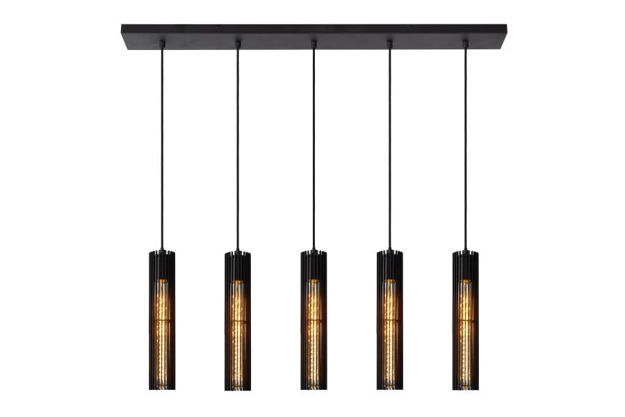 Lucide LIONEL - Pendant light - 5xE27 - Black - turned on