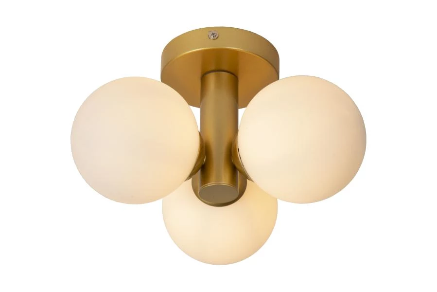 Lucide TRUDY - Flush ceiling light Bathroom - Ø 28 cm - 3xG9 - IP44 - Matt Gold / Brass - turned on 2