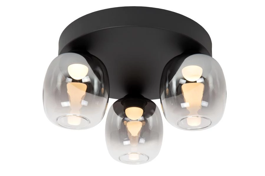 Lucide TAMINO - Flush ceiling light - LED Dim. - 3x5,6W 3000K - Black - turned on