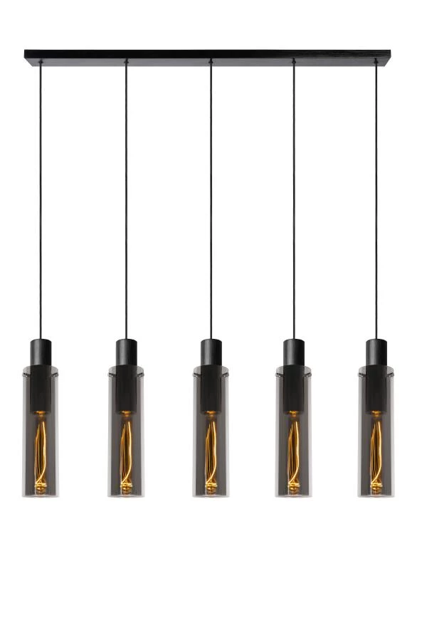 Lucide ORLANDO - Pendant light - 5xE27 - Smoke Grey - turned on 5