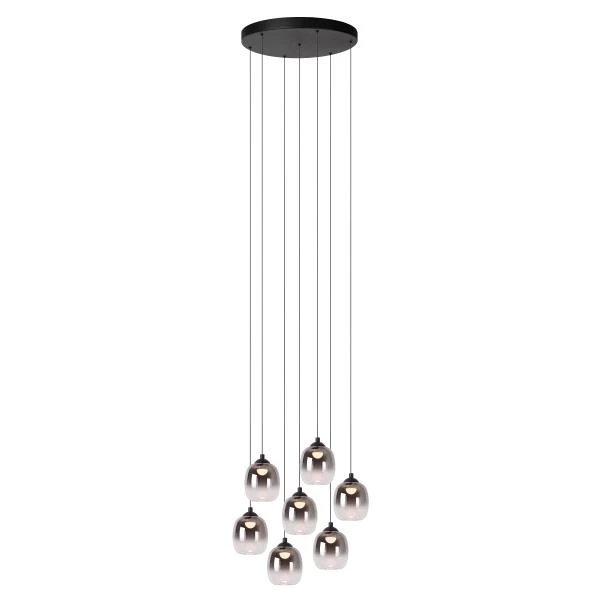 Lucide TAMINO - Pendelleuchten - Ø 52 cm - LED Dim. - 7x7W 3000K - Schwarz - eingeschaltet