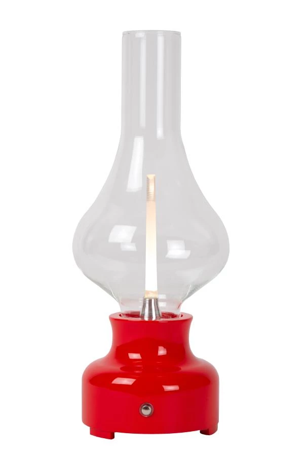 Lucide JASON - Rechargeable Table lamp - Battery pack - Ø 12 cm- LED 3 StepDim - 1x2W 3000K - Red - turned on 2