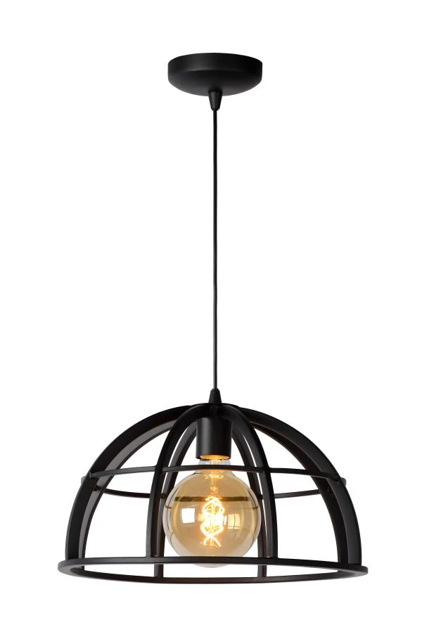 Lucide DIKRA - Hanglamp - Ø 40 cm - 1xE27 - Zwart - aangezet