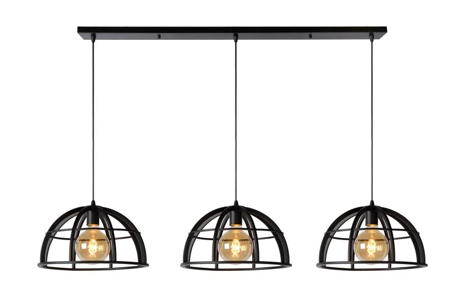 Lucide DIKRA - Pendant light - Ø 40 cm - 3xE27 - Black - turned on