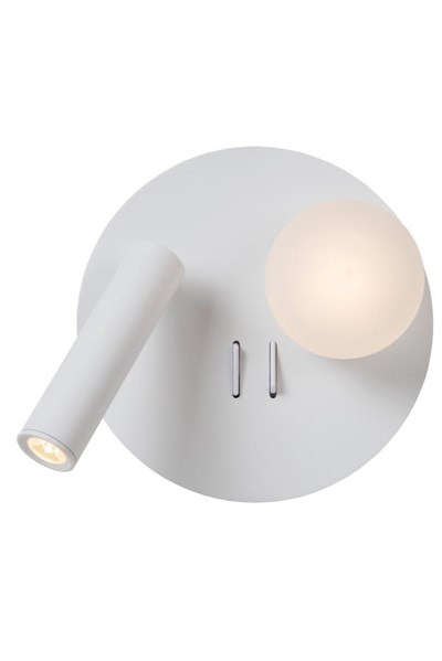 Lucide MATIZ - Lámpara de cabecera / Lámpara de pared - Ø 16,5 cm - LED - 3000K - Con punto de carga USB - Blanco