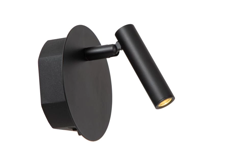Lucide JOLIJN - wiederaufladbare Bettlampe / Wandleuchte - Akku/Batterie - Ø 10,2 cm - LED - 1x2W 3000K - Magnetisch - Schwarz - eingeschaltet