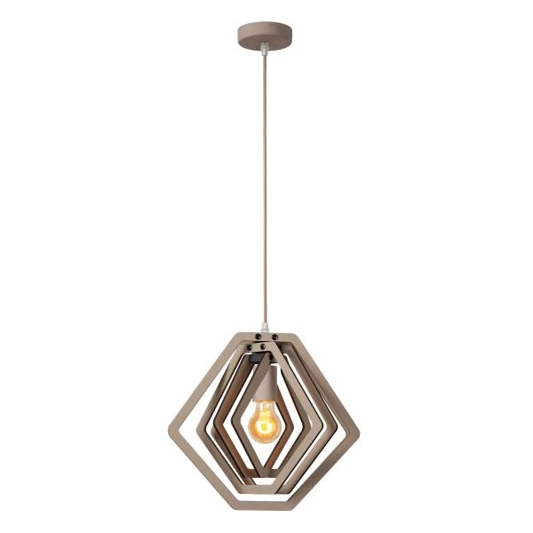 Lucide MAURO - Suspension Chambres d'enfant - 1xE27 - Taupe - allumé 1
