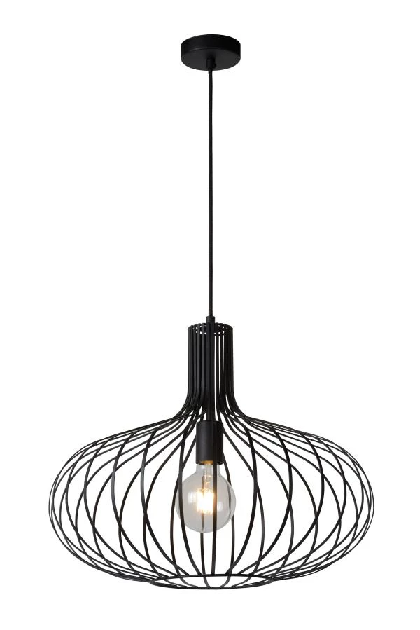 Lucide MANUELA - Hanglamp - Ø 50 cm - 1xE27 - Zwart - aangezet