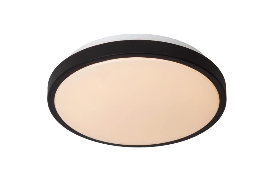 Lucide DASHER - Lámpara de techo Baño - Ø 29,3 cm - LED - 1x12W 2700K - IP44 - Sensor movimiento - Negro - encendido