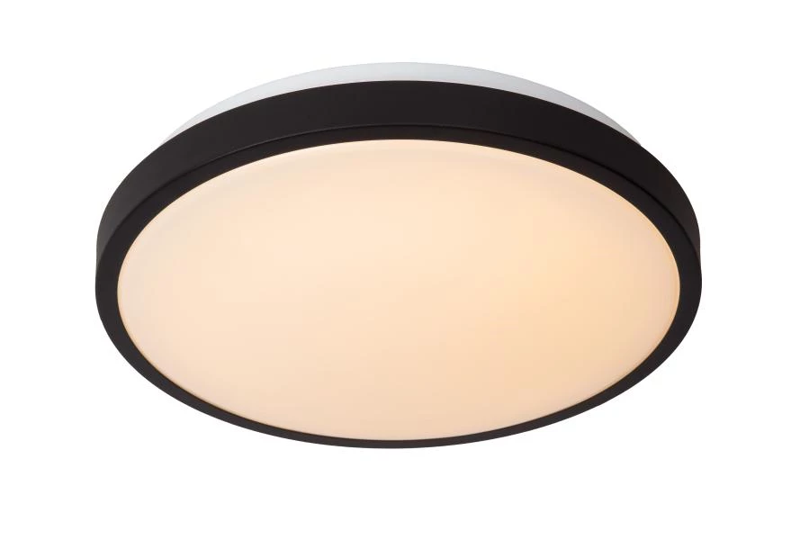 Lucide DASHER - Flush ceiling light Bathroom - Ø 34,8 cm - LED - 1x18W 2700K - IP44 - Motion & Day/Night Sensor - Black - turned on