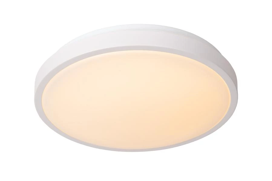 Lucide DASHER - Flush ceiling light Bathroom - Ø 34,8 cm - LED - 1x18W 2700K - IP44 - Motion & Day/Night Sensor - White - turned on 1