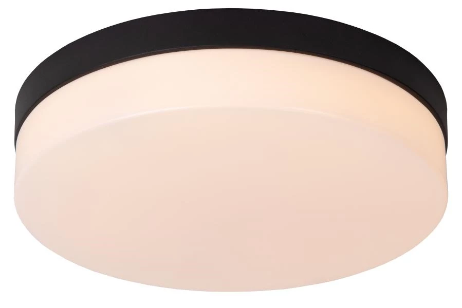 Lucide BISKIT - Flush ceiling light Bathroom - Ø 28 cm - LED - 1x18W 2700K - IP44 - Motion Sensor - Black - turned on