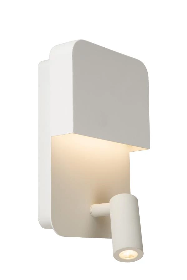 Lucide BOXER - Bedlamp / Wandlamp - LED - 3000K - Met USB oplaadpunt - Wit - aangezet 1