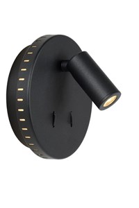 Lucide BENTJER - Bedlamp / Wandlamp - Ø 14 cm - LED - 3000K - Zwart aangezet