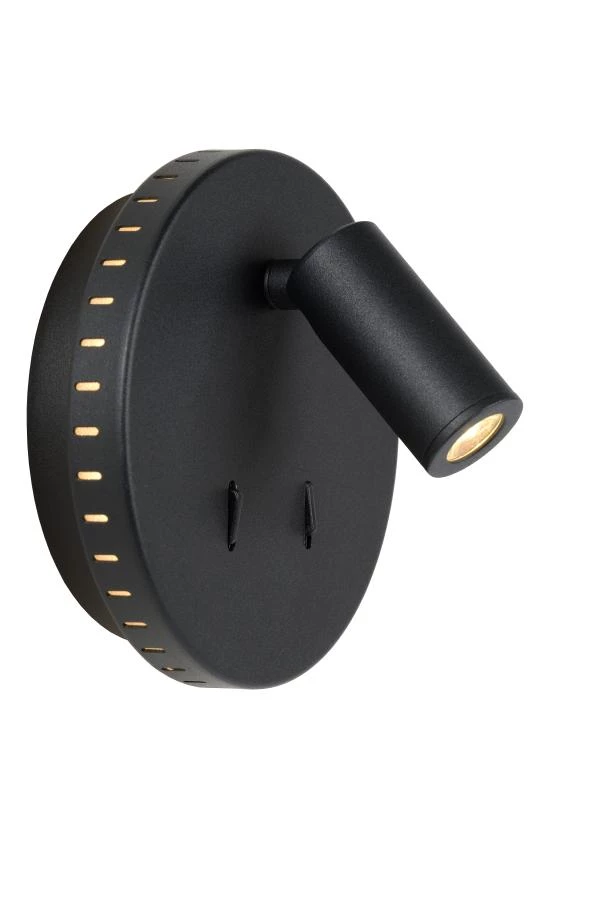 Lucide BENTJER - Bedlamp / Wandlamp - Ø 14 cm - LED - 3000K - Zwart - aangezet