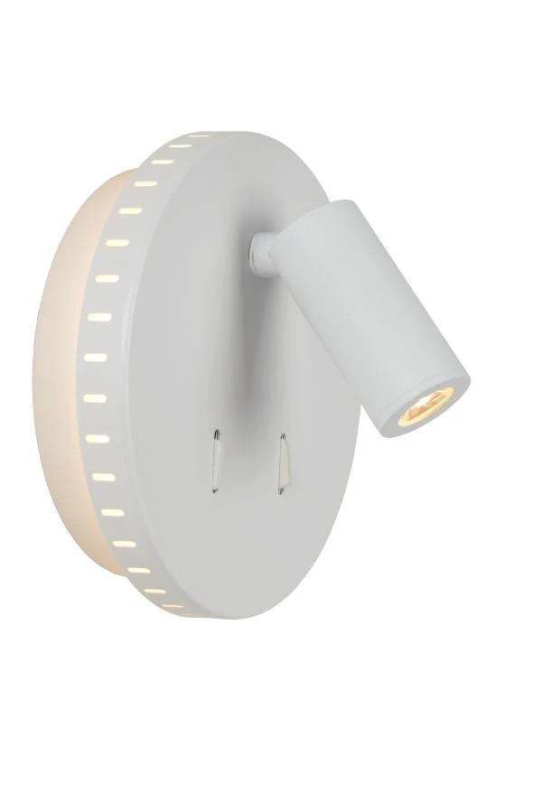 Lucide BENTJER - Bedlamp / Wandlamp - Ø 14 cm - LED - 3000K - Wit - aangezet 1