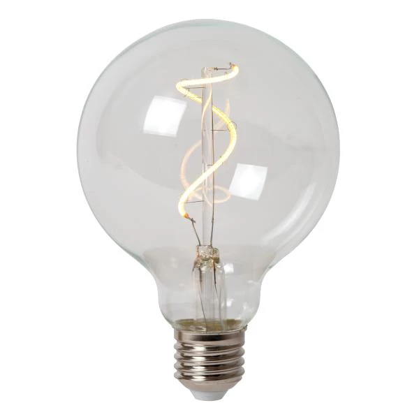 Lucide BULB LOW VOLTAGE - Filament lamp - Ø 9,5 cm - LED Dimb. - E27 - 1x1,5W 2700K - Transparant - aangezet